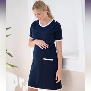 Seraphine Navy A-Line '60s Maternity to Nursing Shift Dress